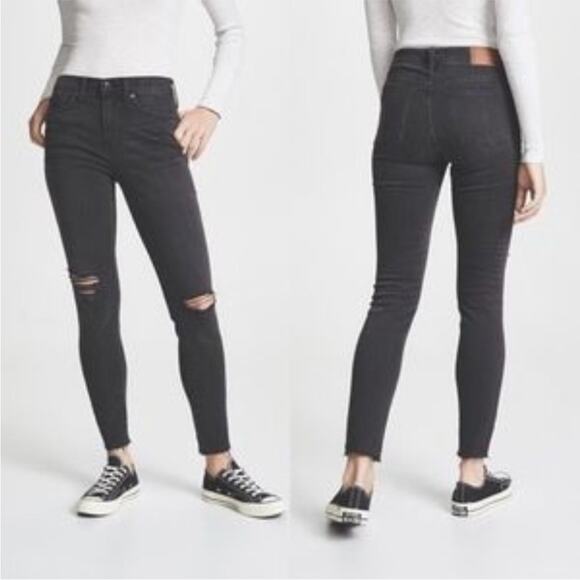 MADEWELL 9" High Riser Skinny Skinny Jeans Faded Black Distressed Size 26 - Picture 1 of 9